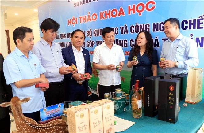 Lãnh đạo tỉnh Hà Tĩnh cùng đại biểu tham quan các gian hàng tại Hội thảo.